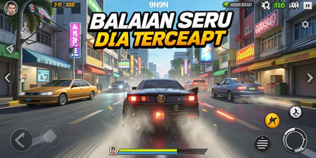 Screenshot dari gameplay balapan seru 9N9N di trek yang menantang.