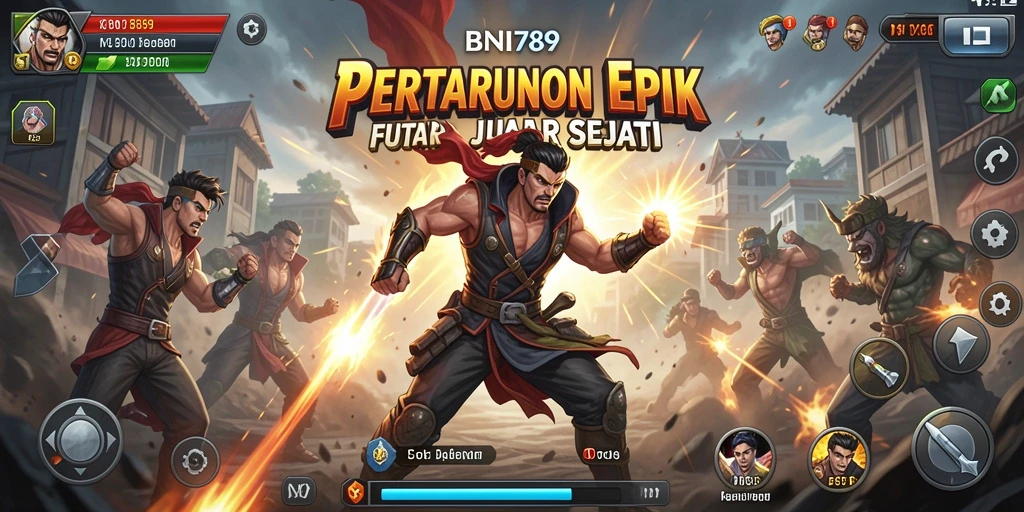 Screenshot gameplay BNI789 menunjukkan pertarungan yang intens dan karakter yang menarik.