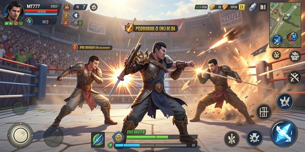 Gameplay MT777 yang penuh aksi dan pertarungan mendebarkan.