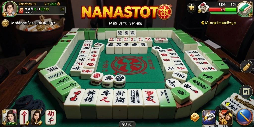 Screenshot gameplay NANASTOTO dengan ubin Mahjong yang berwarna-warni.