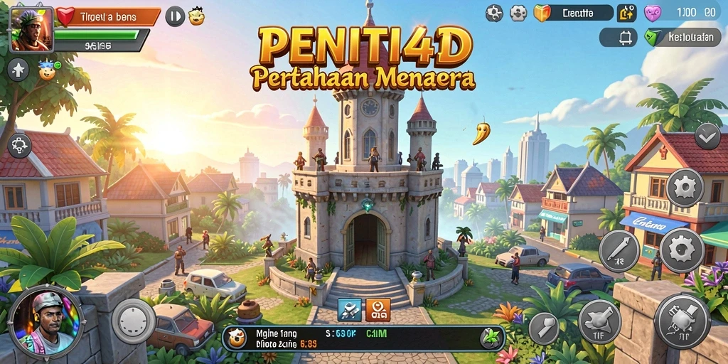 Tampilan gameplay seru dari PENITI4D saat menara beraksi.