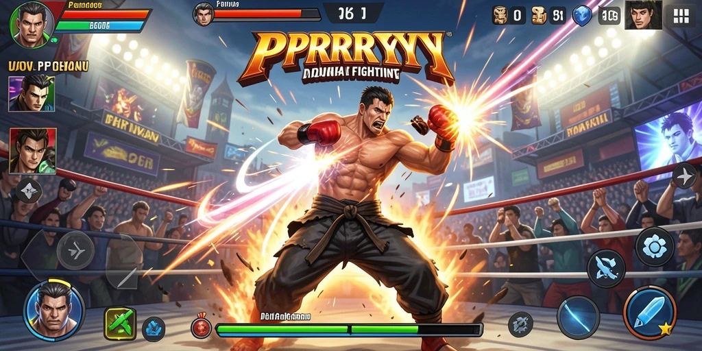 Tampilan seru gameplay pertarungan dalam PPRRYY dengan efek visual yang menarik.