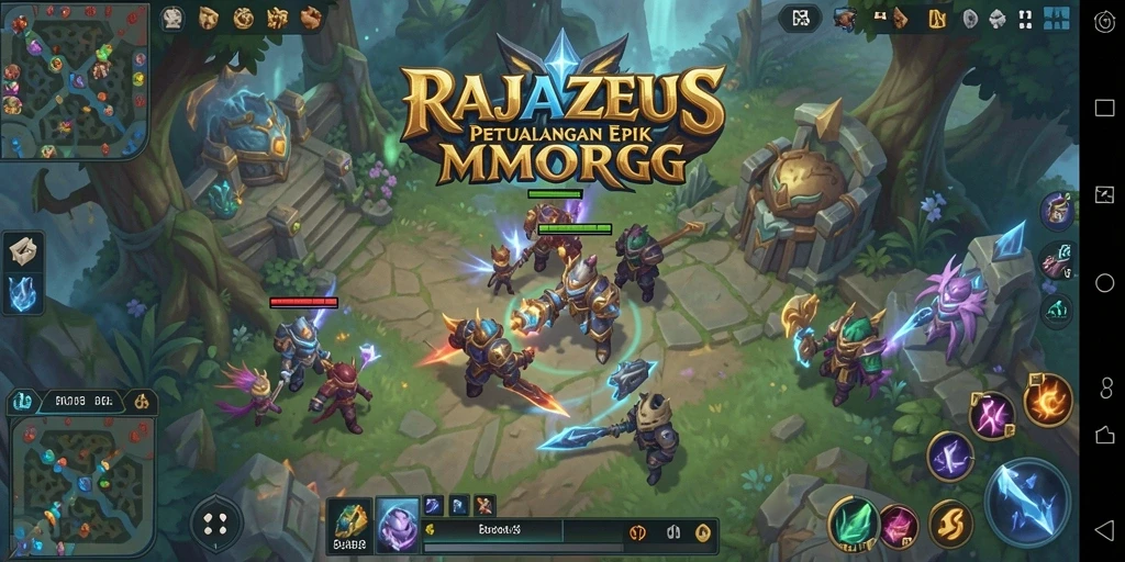 Tampilan aksi gameplay seru dalam dunia RAJAZEUS yang memukau.