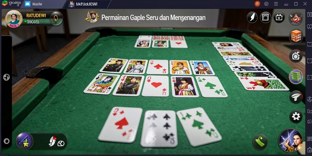 Screenshot gameplay Gaple di RATUDEWI menunjukkan keseruan bermain.